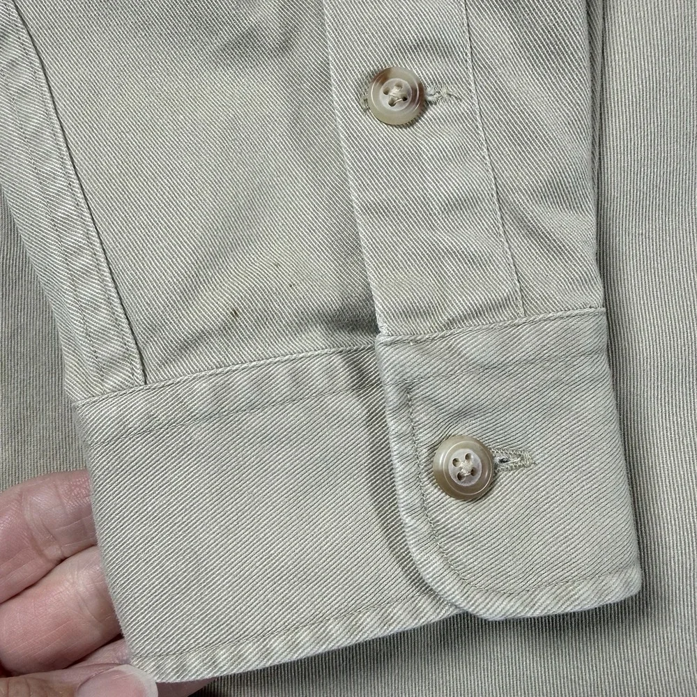 Polo Ralph Lauren Shirt Men's Large Beige Cotton Twill Work Long Sleeve Utility